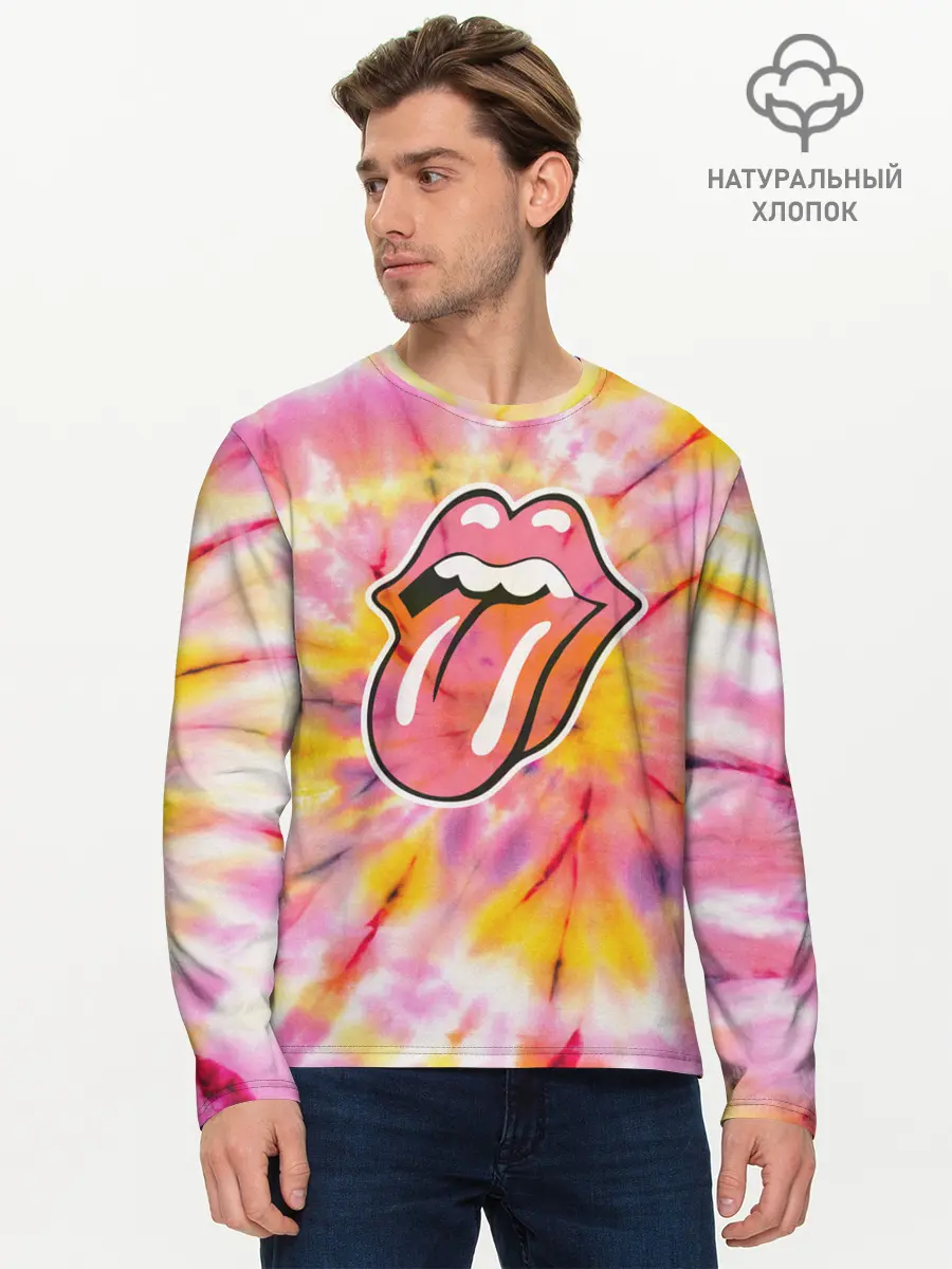 Мужской лонгслив базовый / Rolling Stones tie-dye (P007_P004ooo2119329, P004ooo2119329)