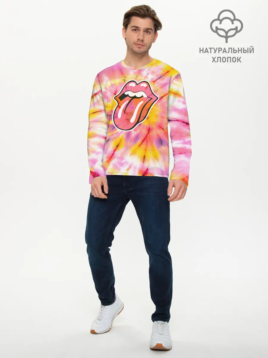 Мужской лонгслив базовый / Rolling Stones tie-dye (P007_P004ooo2119329, P004ooo2119329)