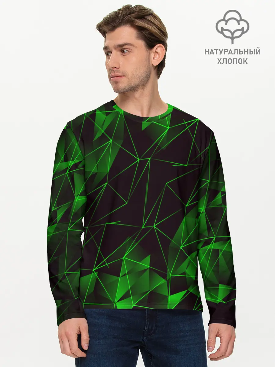 Мужской лонгслив базовый / GREEN STRIPES | ЗЕЛЕНАЯ ГЕОМЕТРИЯ (P007_P004ooo2145023, P004ooo2145023)