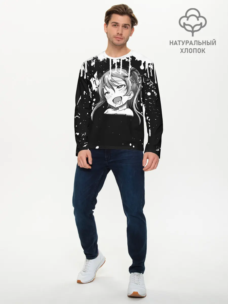 Мужской лонгслив базовый / Ахегао лицо чб (P007_P004ooo2193707, P004ooo2193707)