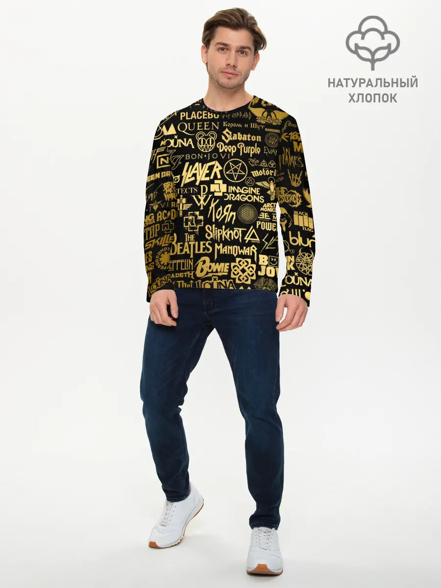 Мужской лонгслив базовый / ЛОГОТИПЫ РОК ГРУПП GOLD (P007_P004ooo2209299, P004ooo2209299)