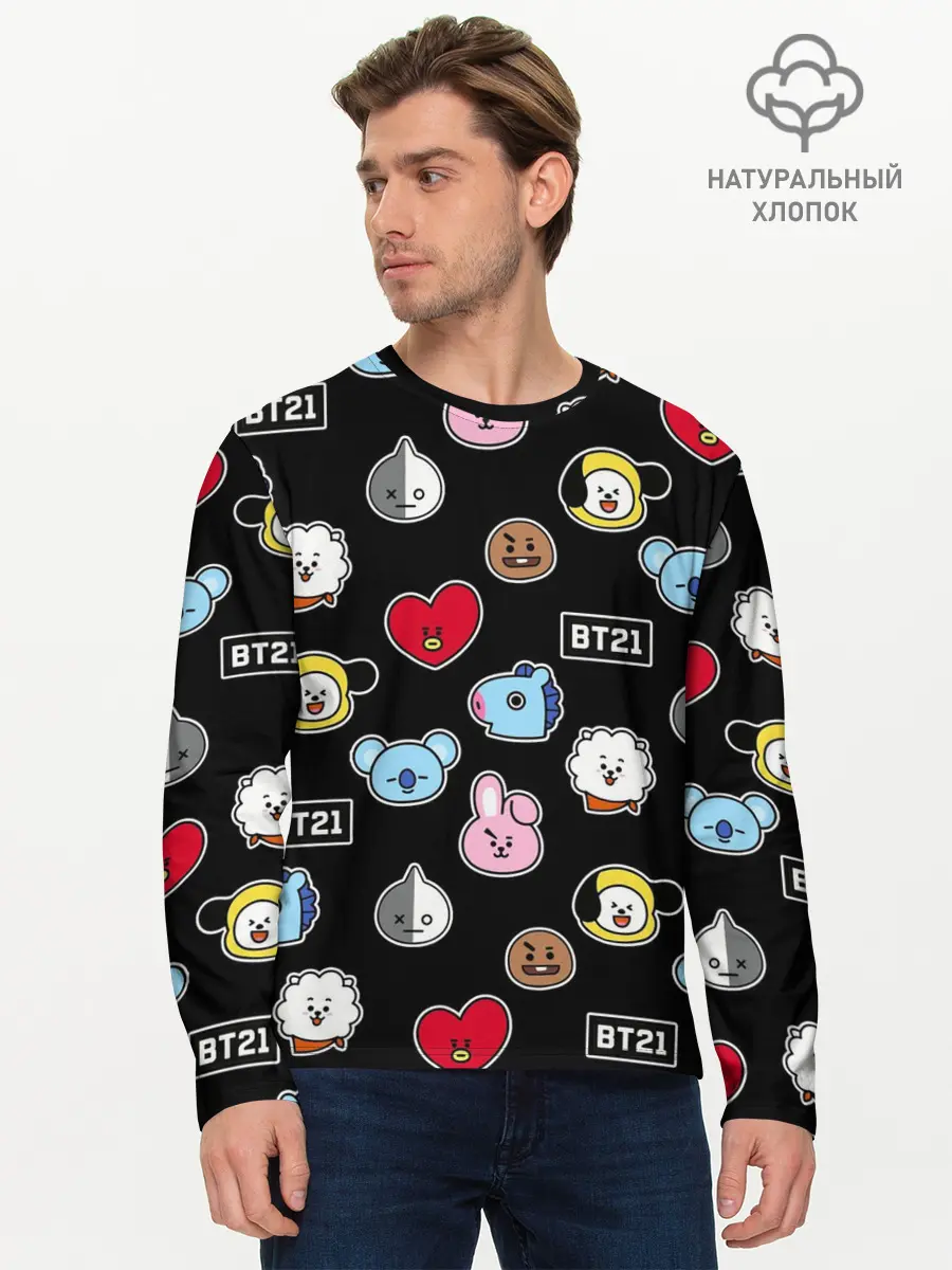 Мужской лонгслив базовый / BT21 | BTS | БТС | BANGTAN BOYS (P007_P004ooo2206541, P004ooo2206541)