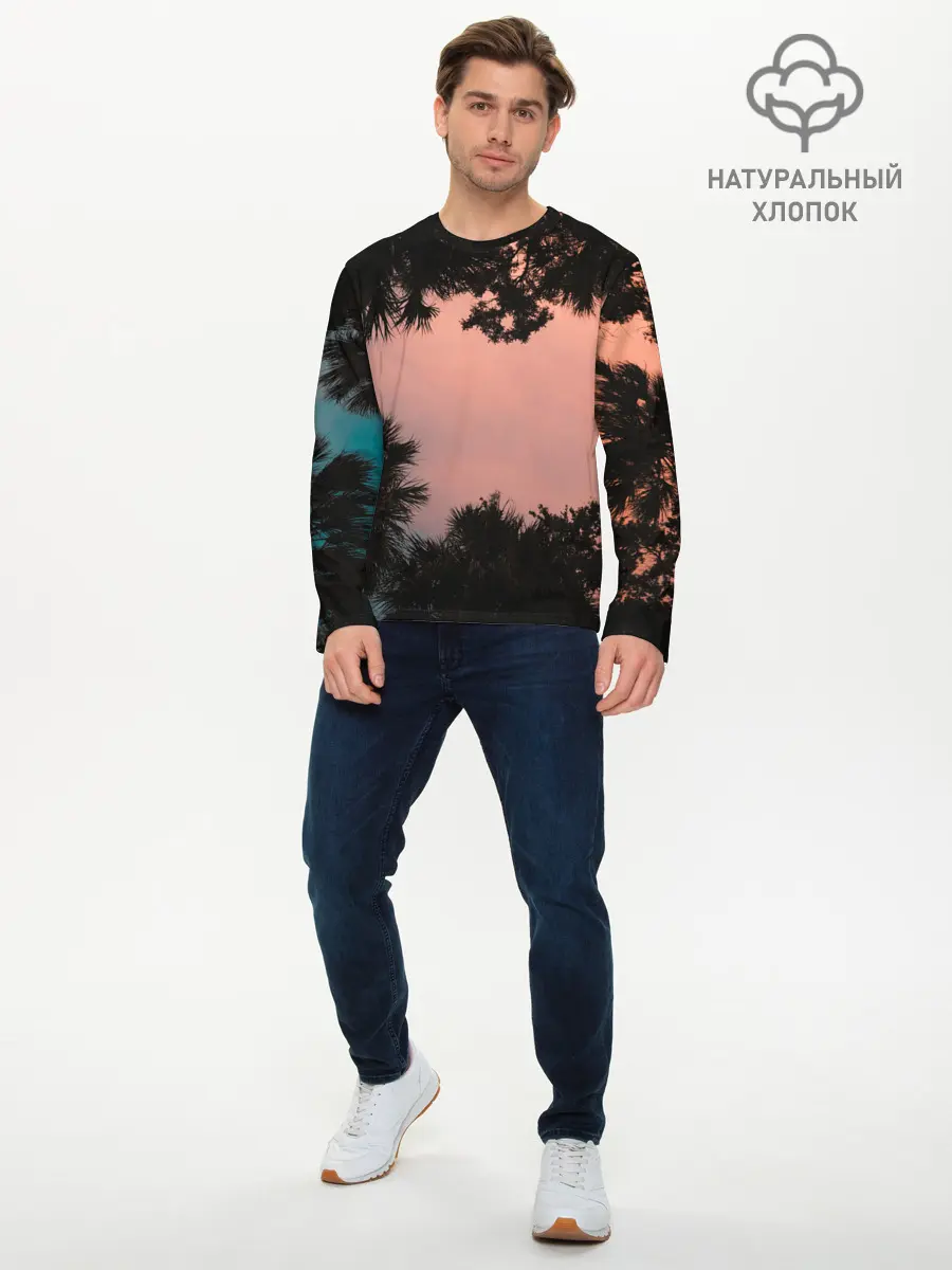 Мужской лонгслив базовый / Пальмы вид снизу закат (P007_P004ooo2225971, P004ooo2225971)
