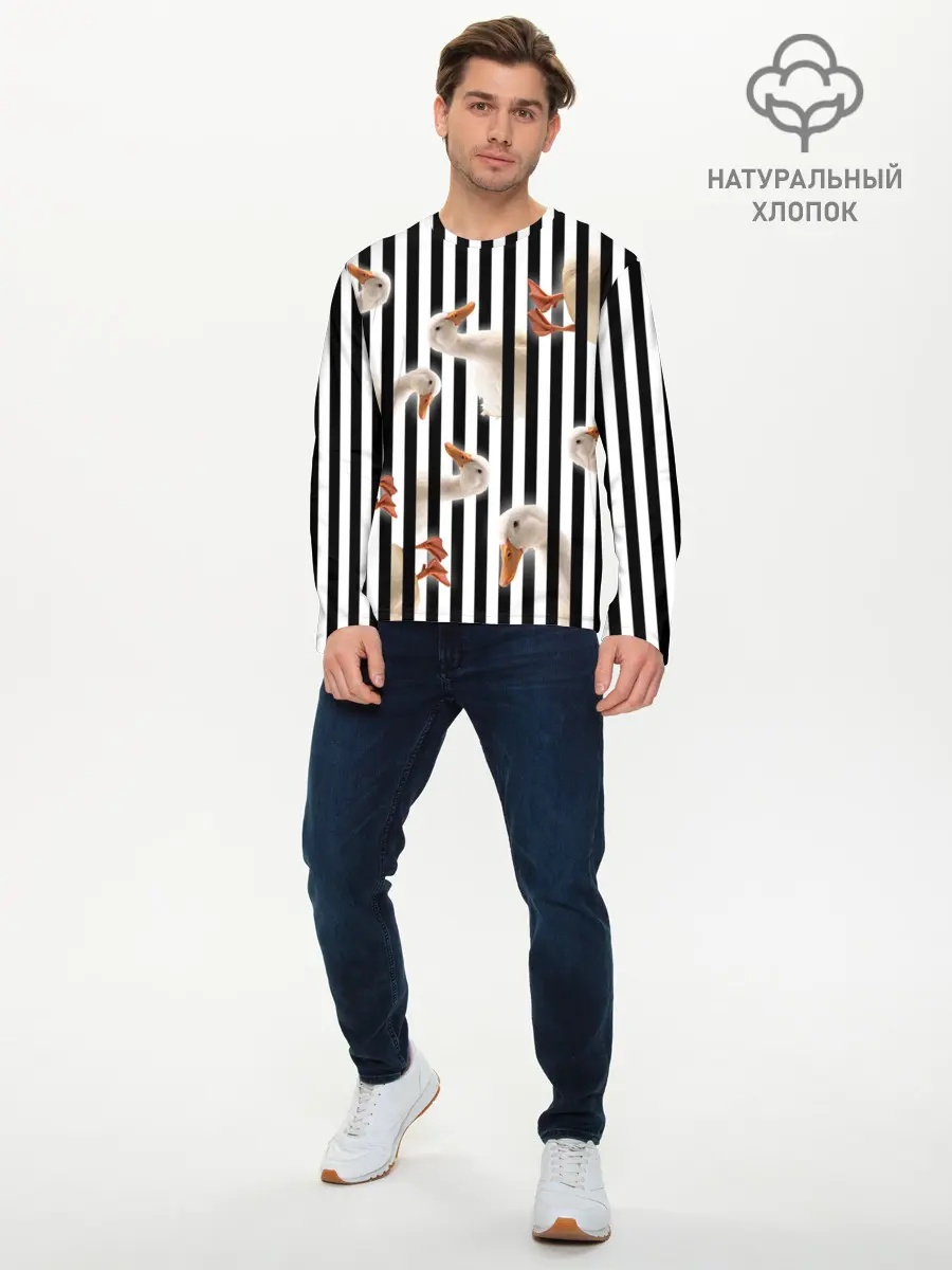 Мужской лонгслив базовый / Гуси (P007_P004ooo2309307, P004ooo2309307)