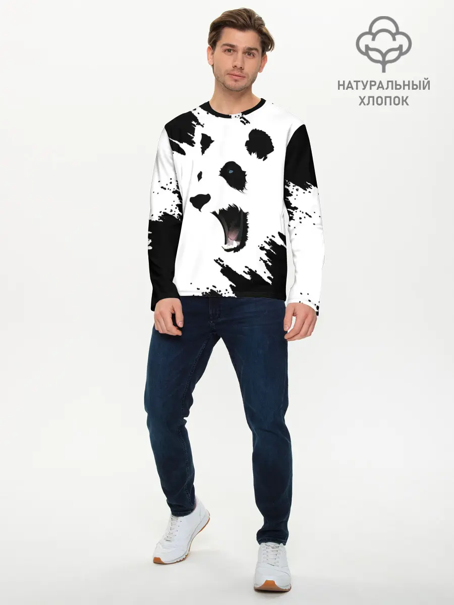 Мужской лонгслив базовый / Панда | ЧБ (P007_P004ooo2379905, P004ooo2379905)