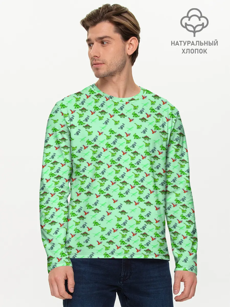 Мужской лонгслив базовый / dinosaurs green (P007_P004ooo2478921, P004ooo2478921)