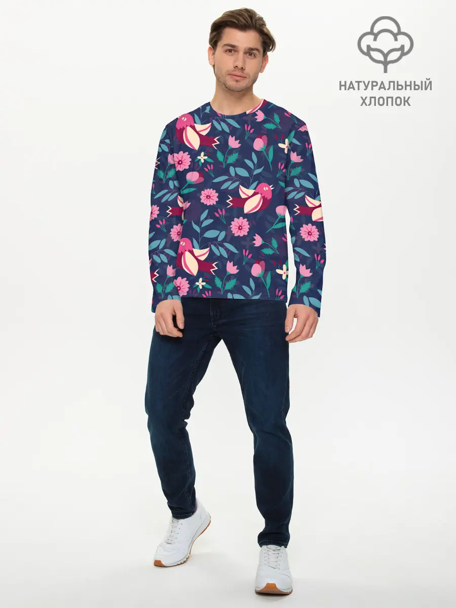 Мужской лонгслив базовый / Арт джунгли (P007_P004ooo2526397, P004ooo2526397)