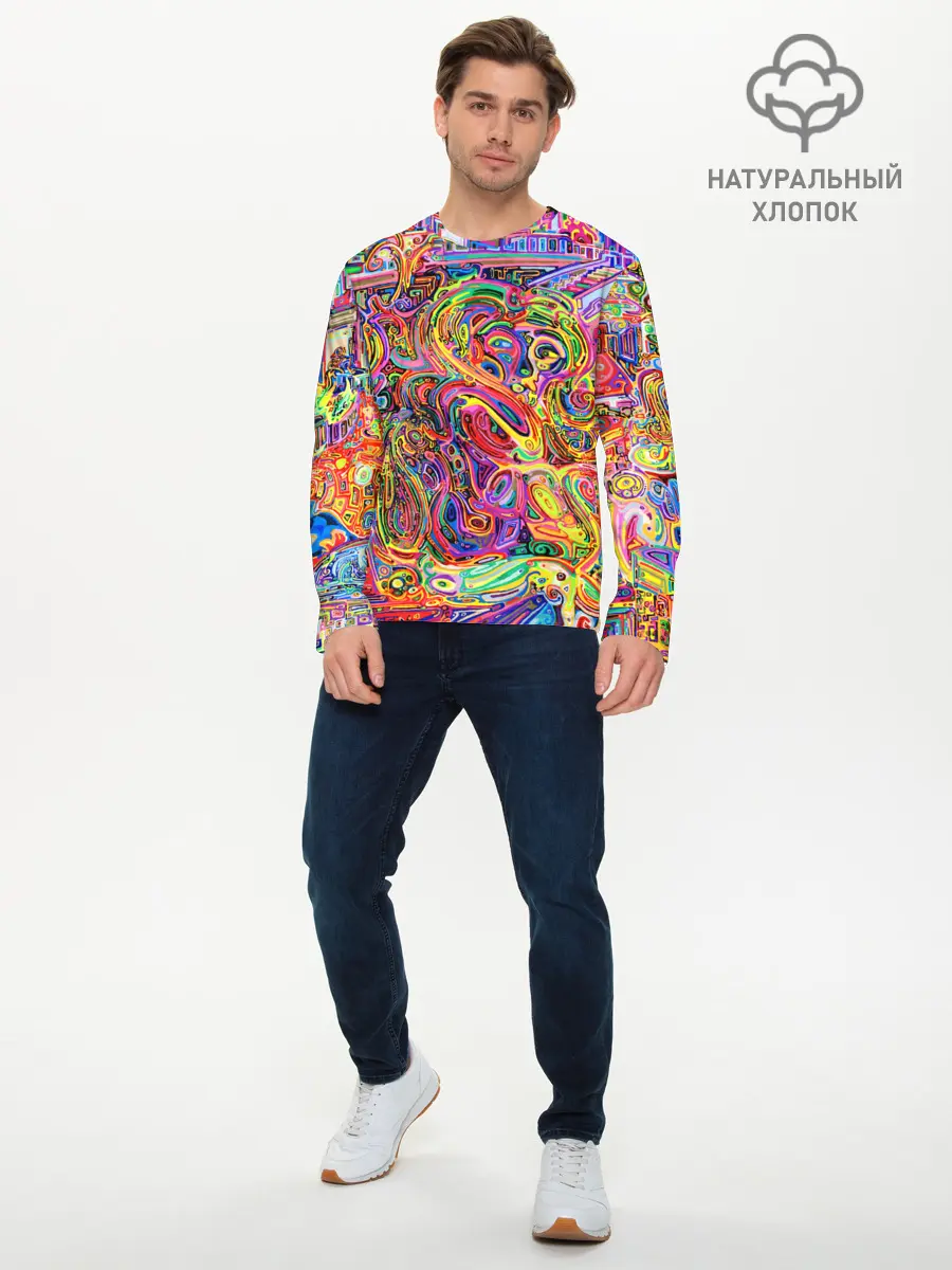 Мужской лонгслив базовый / НЕОНОВЫЕ ЛИНИИ / АБСТРАКЦИЯ (P007_P004ooo2573081, P004ooo2573081)