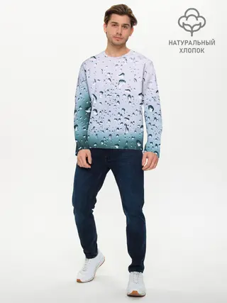 Мужской лонгслив базовый / Капли окно стекло дождь серо