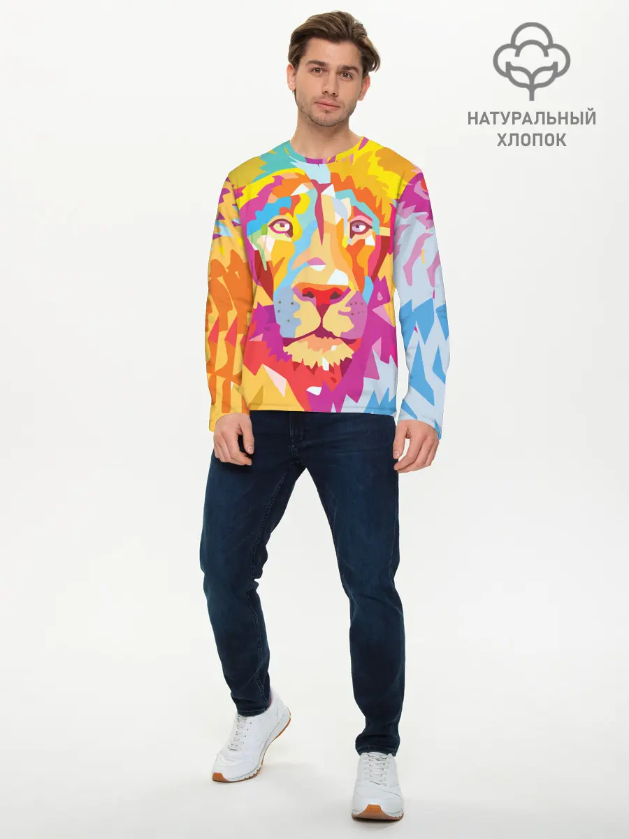 Мужской лонгслив базовый / Акварельный лев (P007_P004ooo2587641, P004ooo2587641)