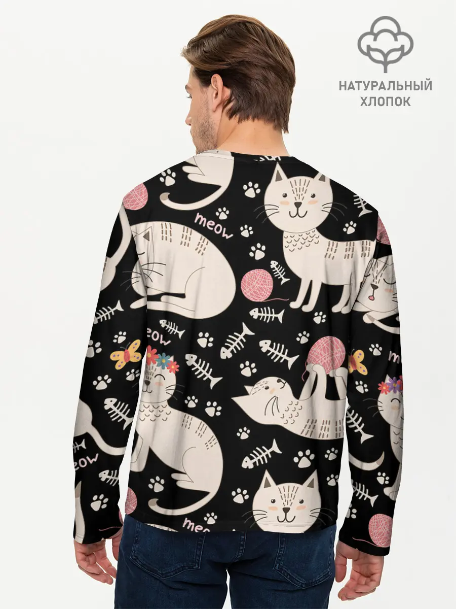 Мужской лонгслив базовый / Милые кошечки (P007_P004ooo2597607, P004ooo2597607)