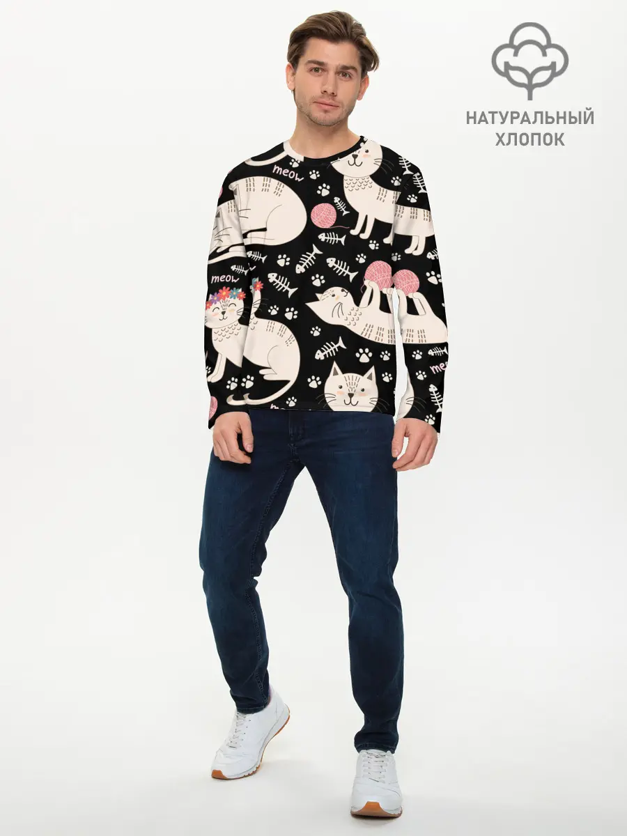 Мужской лонгслив базовый / Милые кошечки (P007_P004ooo2597607, P004ooo2597607)