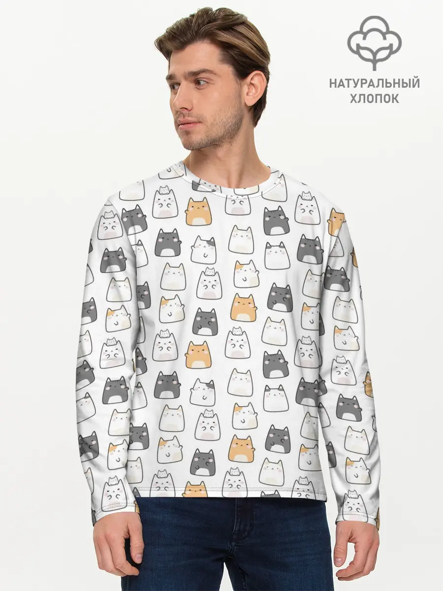 Мужской лонгслив базовый / Толстые котики (P007_P004ooo2602213, P004ooo2602213)