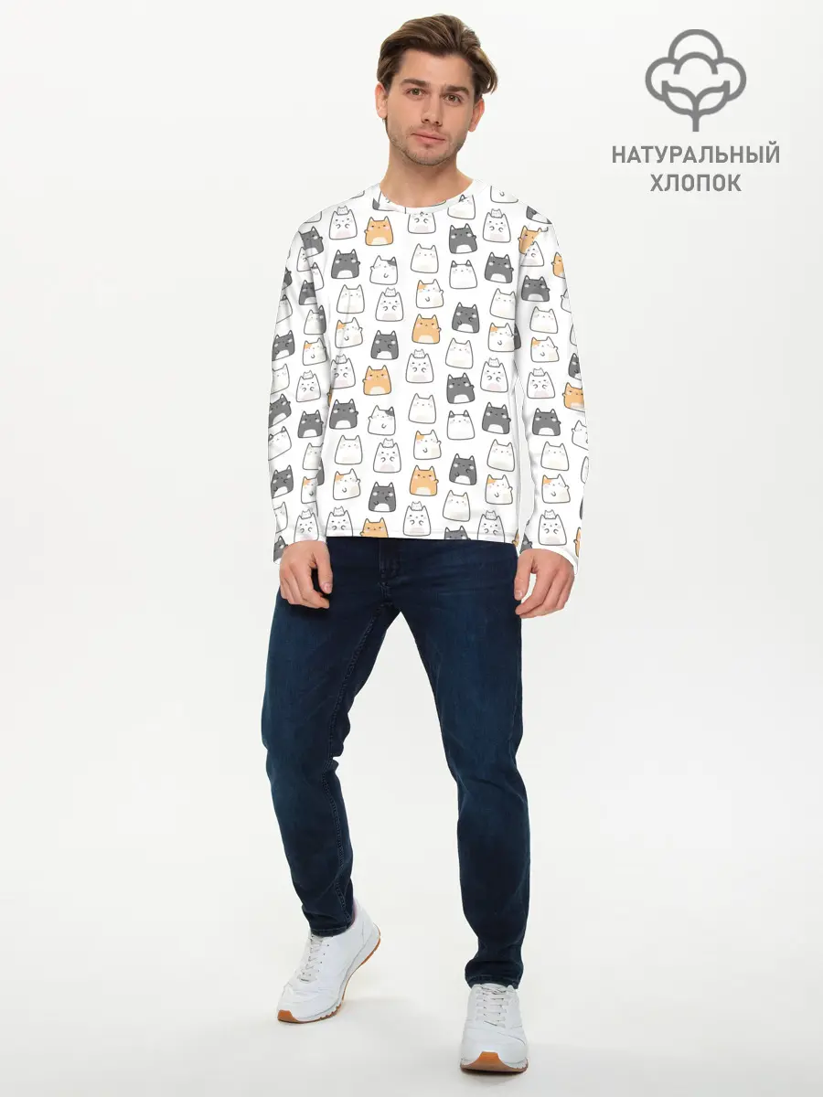 Мужской лонгслив базовый / Толстые котики (P007_P004ooo2602213, P004ooo2602213)