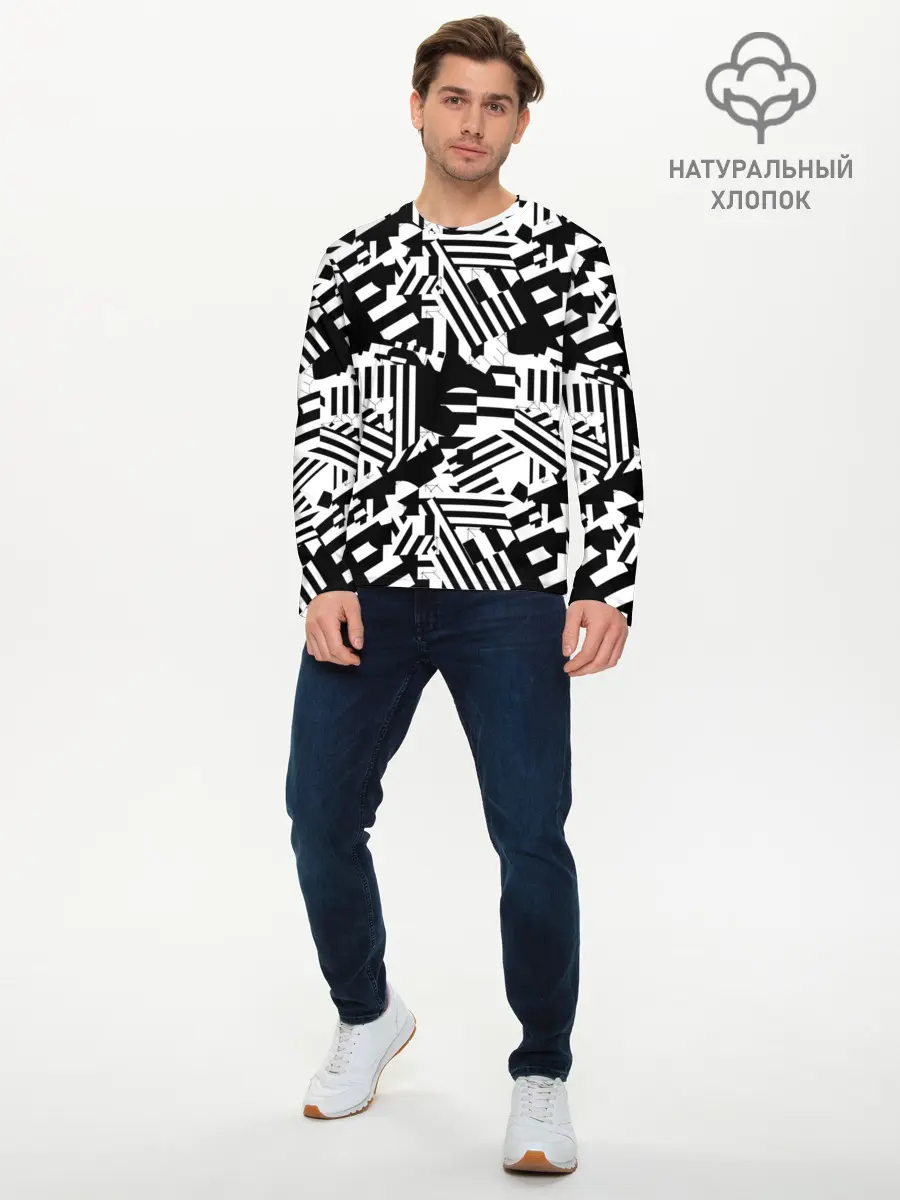 Мужской лонгслив базовый / Хаотичные линии (P007_P004ooo2630511, P004ooo2630511)