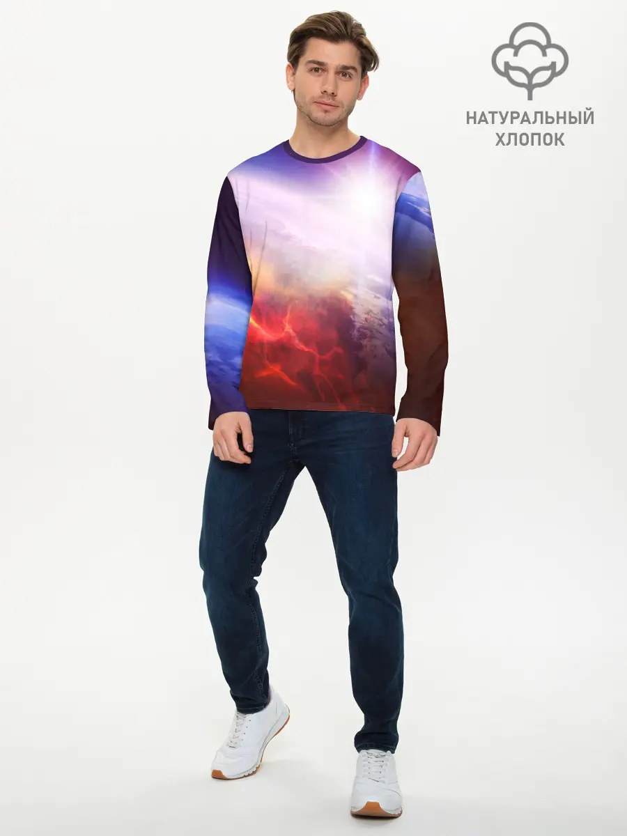 Мужской лонгслив базовый / Звезды в неоне (P007_P004ooo2629207, P004ooo2629207)