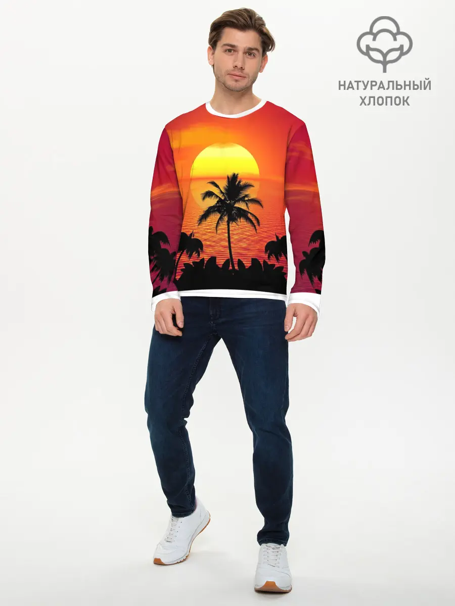Мужской лонгслив базовый / Пальмы на фоне моря (P007_P004ooo2655629, P004ooo2655629)
