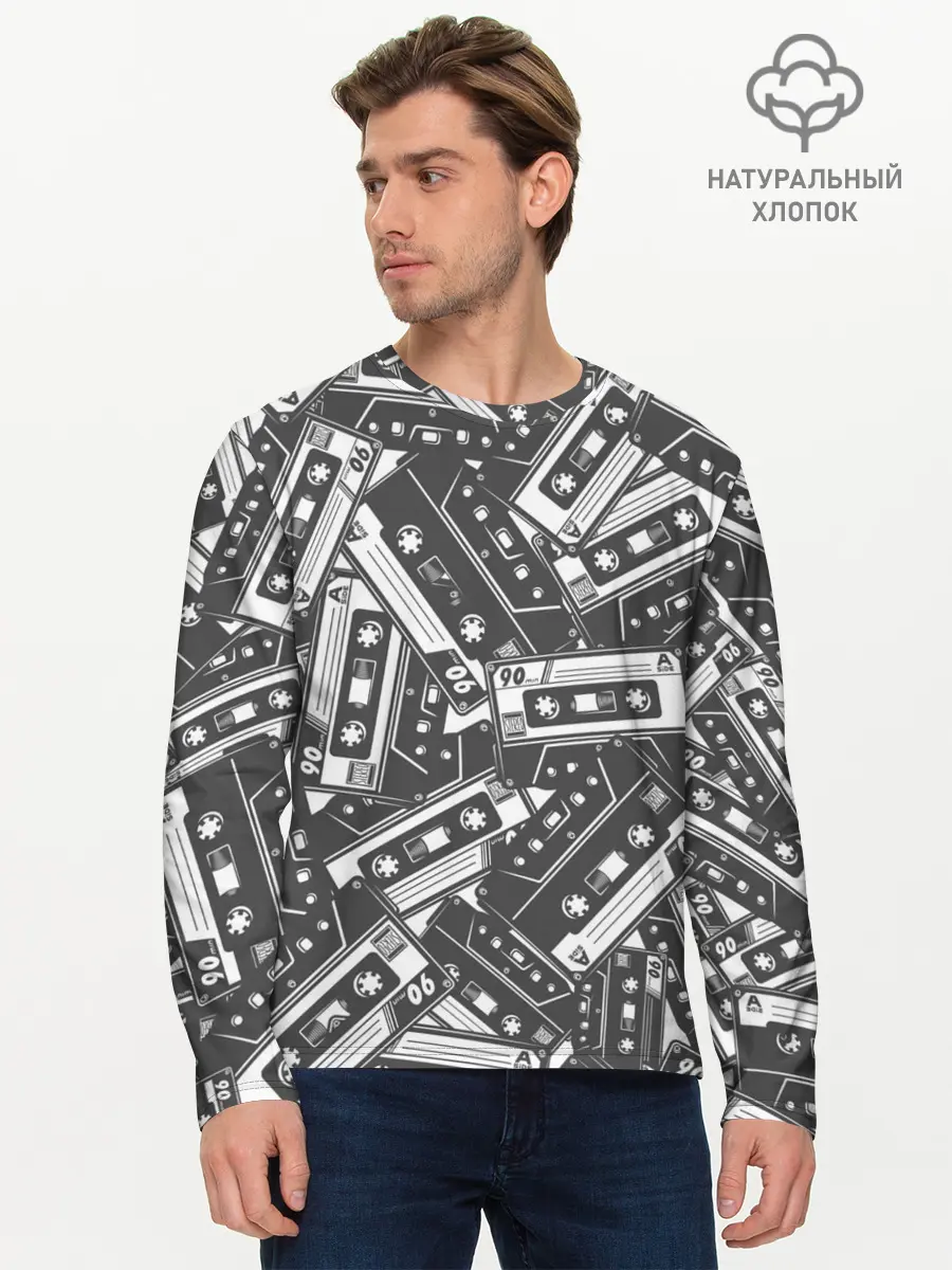 Мужской лонгслив базовый / retro pattern (P007_P004ooo2670627, P004ooo2670627)