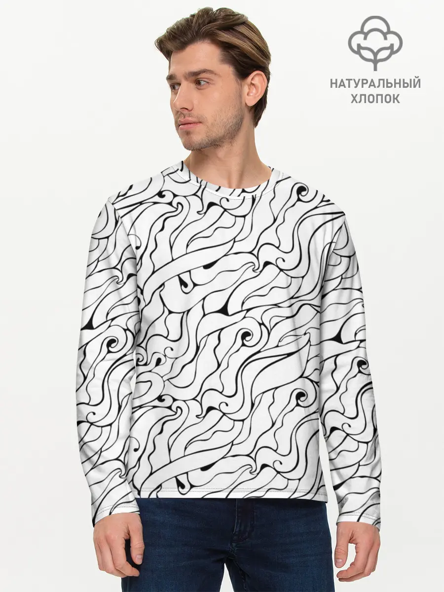 Мужской лонгслив базовый / Черно-белые узоры (P007_P004ooo2673665, P004ooo2673665)