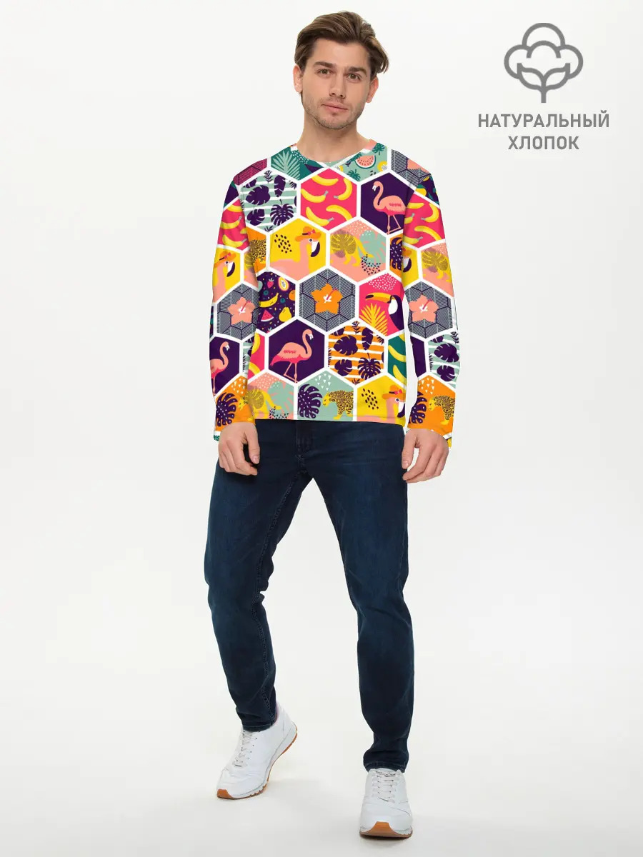 Мужской лонгслив базовый / Тропические соты (P007_P004ooo2676227, P004ooo2676227)