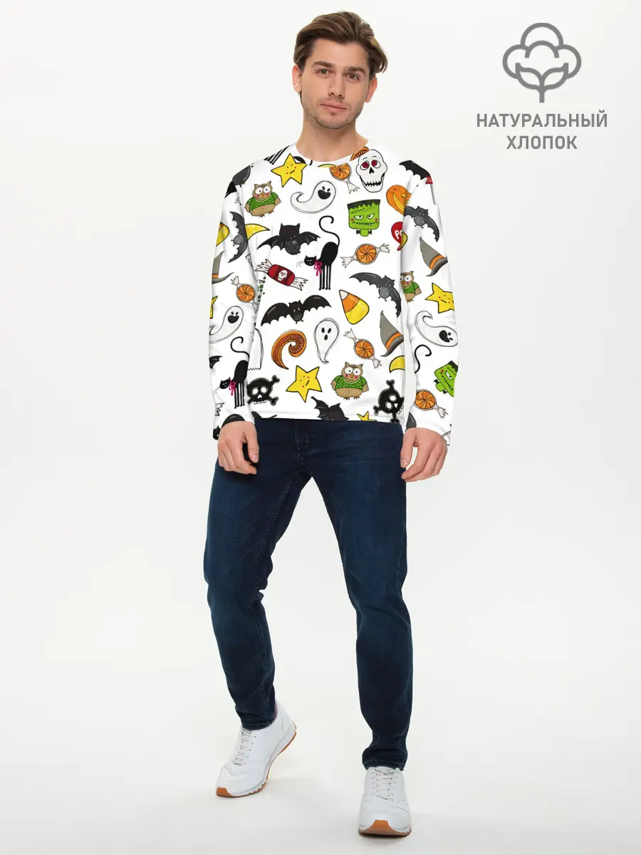 Мужской лонгслив базовый / Хэллоуин паттерн (P007_P004ooo2681421, P004ooo2681421)