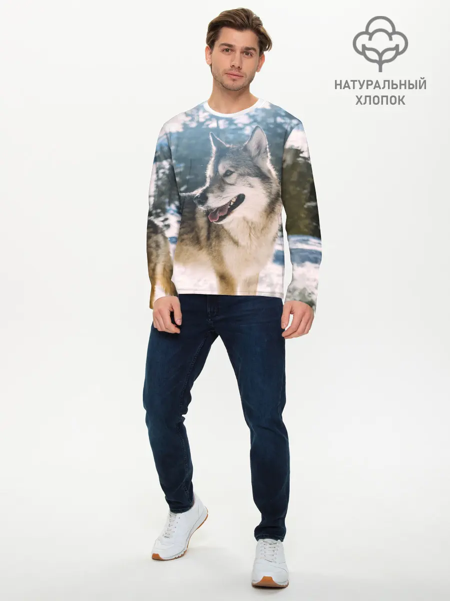 Мужской лонгслив базовый / Волк и снег (P007_P004ooo2695061, P004ooo2695061)