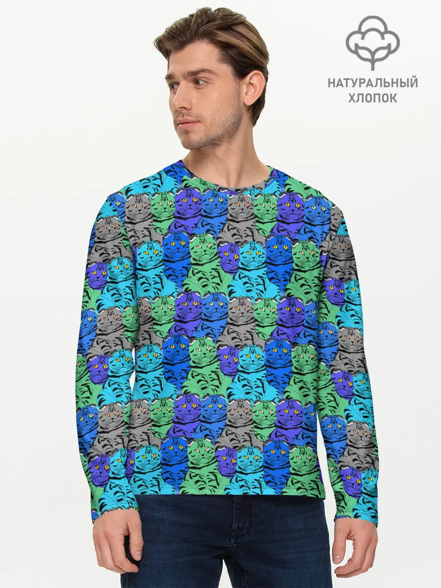 Мужской лонгслив базовый / Толстый кот (P007_P004ooo2704483, P004ooo2704483)