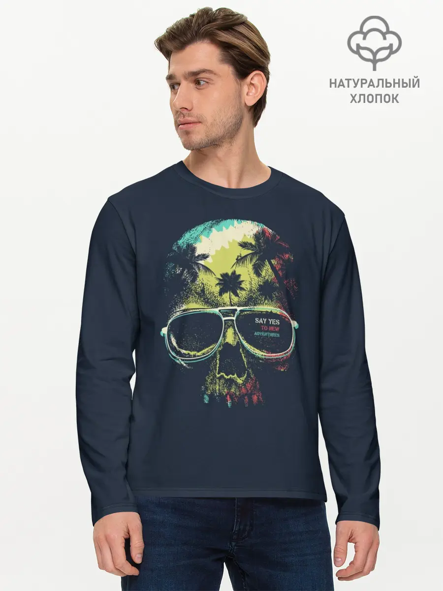 Мужской лонгслив базовый / Череп в тропиках (P007_P004ooo2731209, P004ooo2731209)