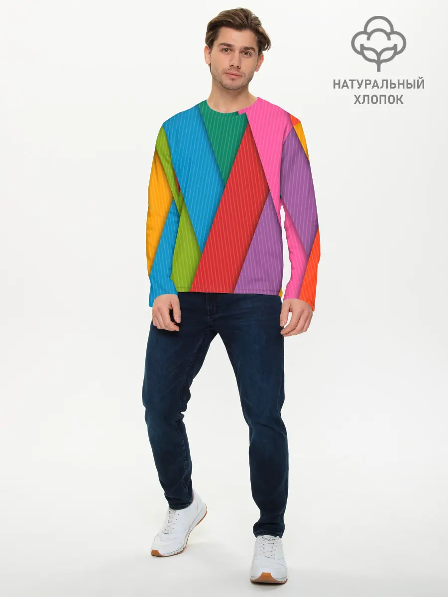 Мужской лонгслив базовый / Разноцветный узор (P007_P004ooo2738203, P004ooo2738203)