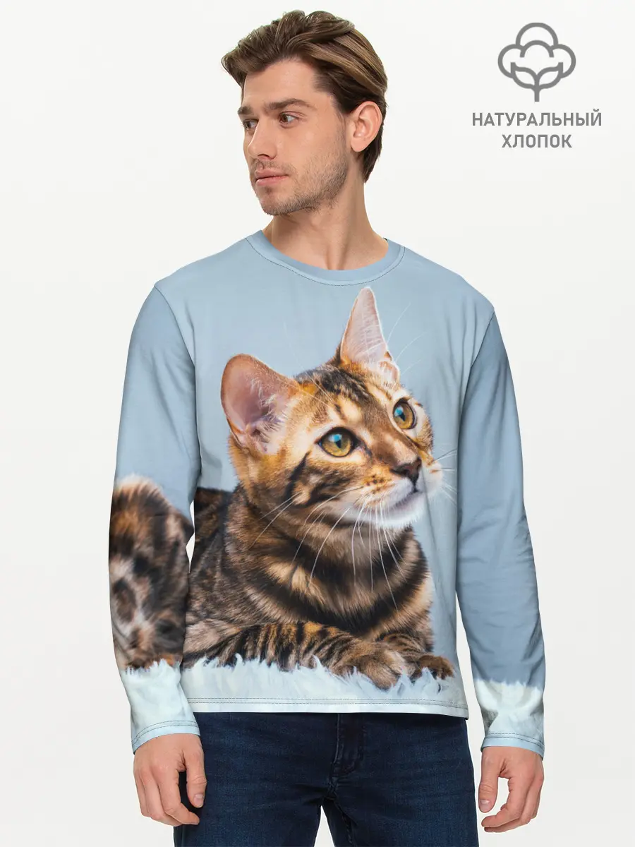 Мужской лонгслив базовый / Бенгальский кот (P007_P004ooo2742625, P004ooo2742625)