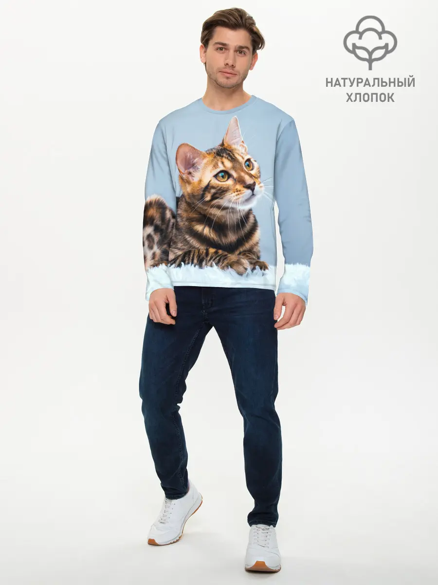 Мужской лонгслив базовый / Бенгальский кот (P007_P004ooo2742625, P004ooo2742625)