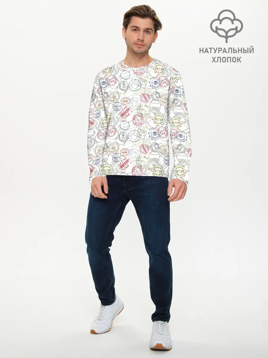 Мужской лонгслив базовый / Штампы мира (P007_P004ooo2769485, P004ooo2769485)