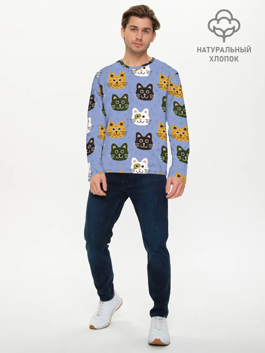 Мужской лонгслив базовый / Котики (P007_P004ooo2787759, P004ooo2787759)