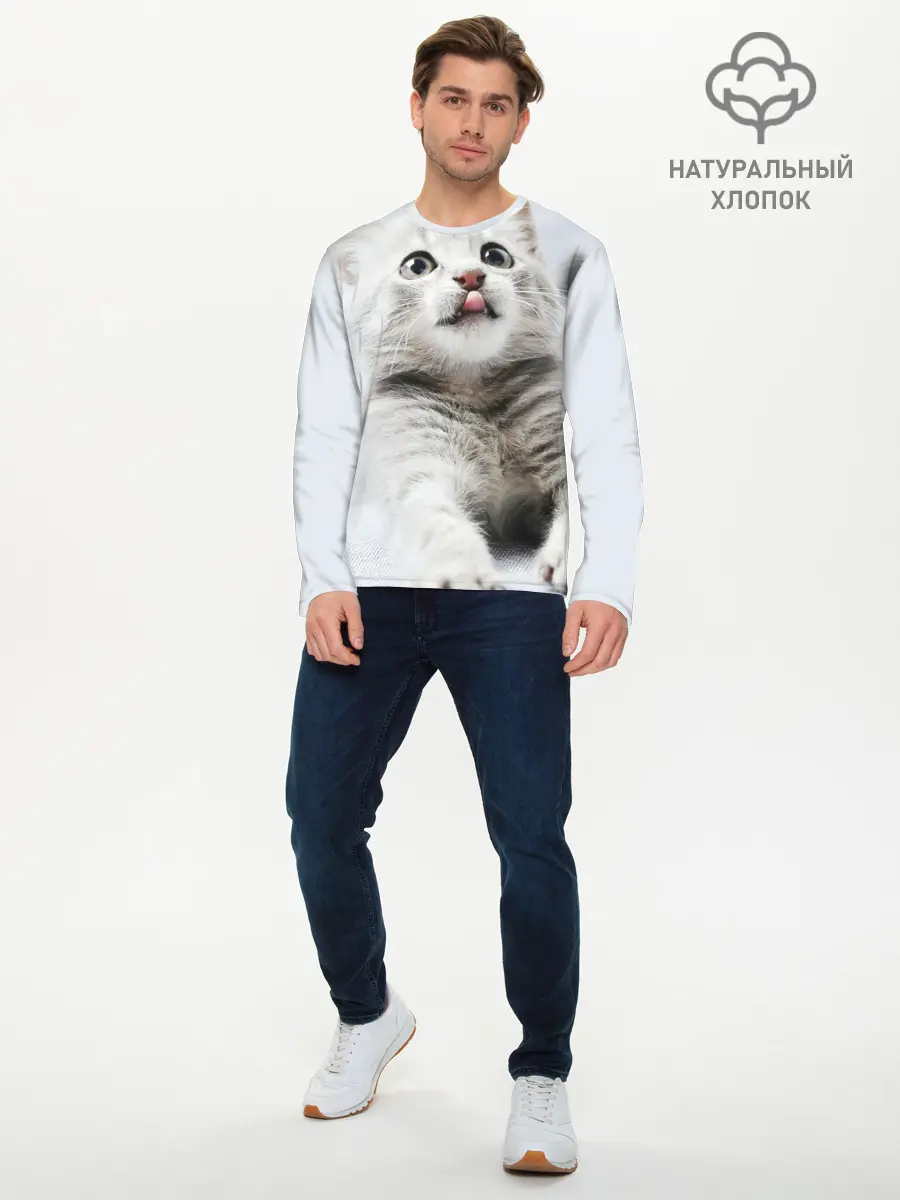 Мужской лонгслив базовый / серый котенок (P007_P004ooo2790513, P004ooo2790513)