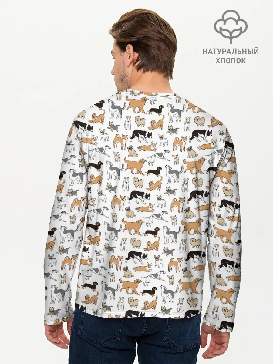 Мужской лонгслив базовый / Узор собаки много (P007_P004ooo2790979, P004ooo2790979)