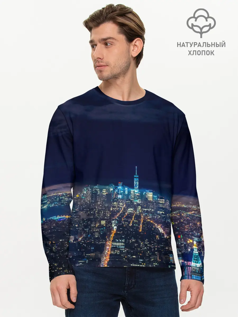 Мужской лонгслив базовый / Ночной город (P007_P004ooo2794703, P004ooo2794703)