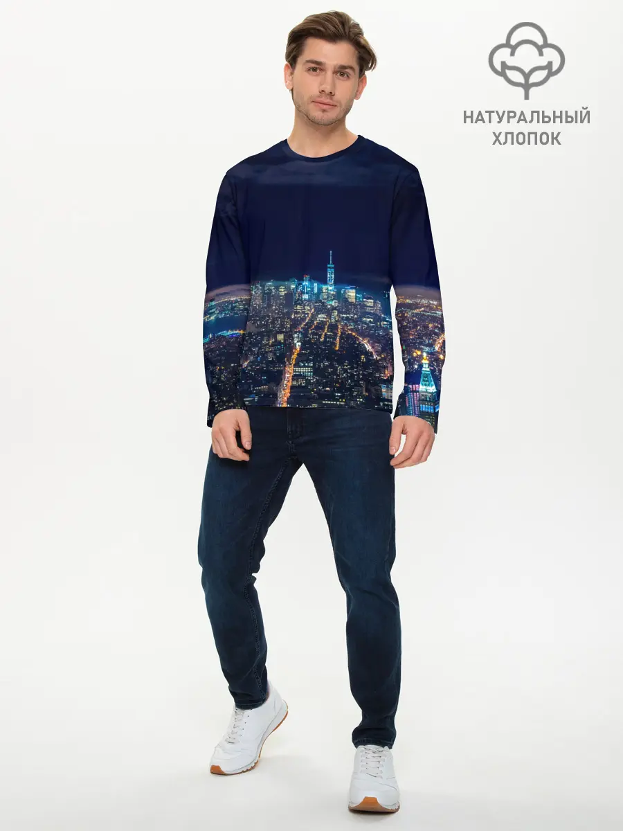 Мужской лонгслив базовый / Ночной город (P007_P004ooo2794703, P004ooo2794703)