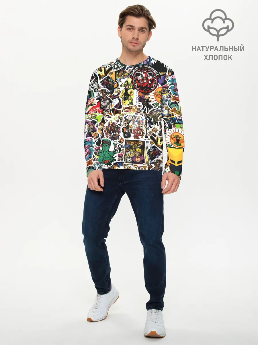 Мужской лонгслив базовый / JoJo’s Sticker Bombing (P007_P004ooo2794287, P004ooo2794287)