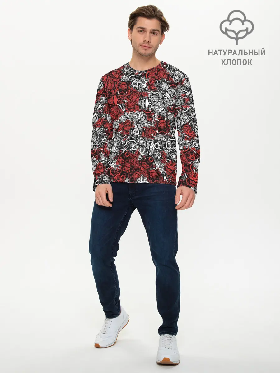 Мужской лонгслив базовый / Красные и Белые самураи (P007_P004ooo2796711, P004ooo2796711)