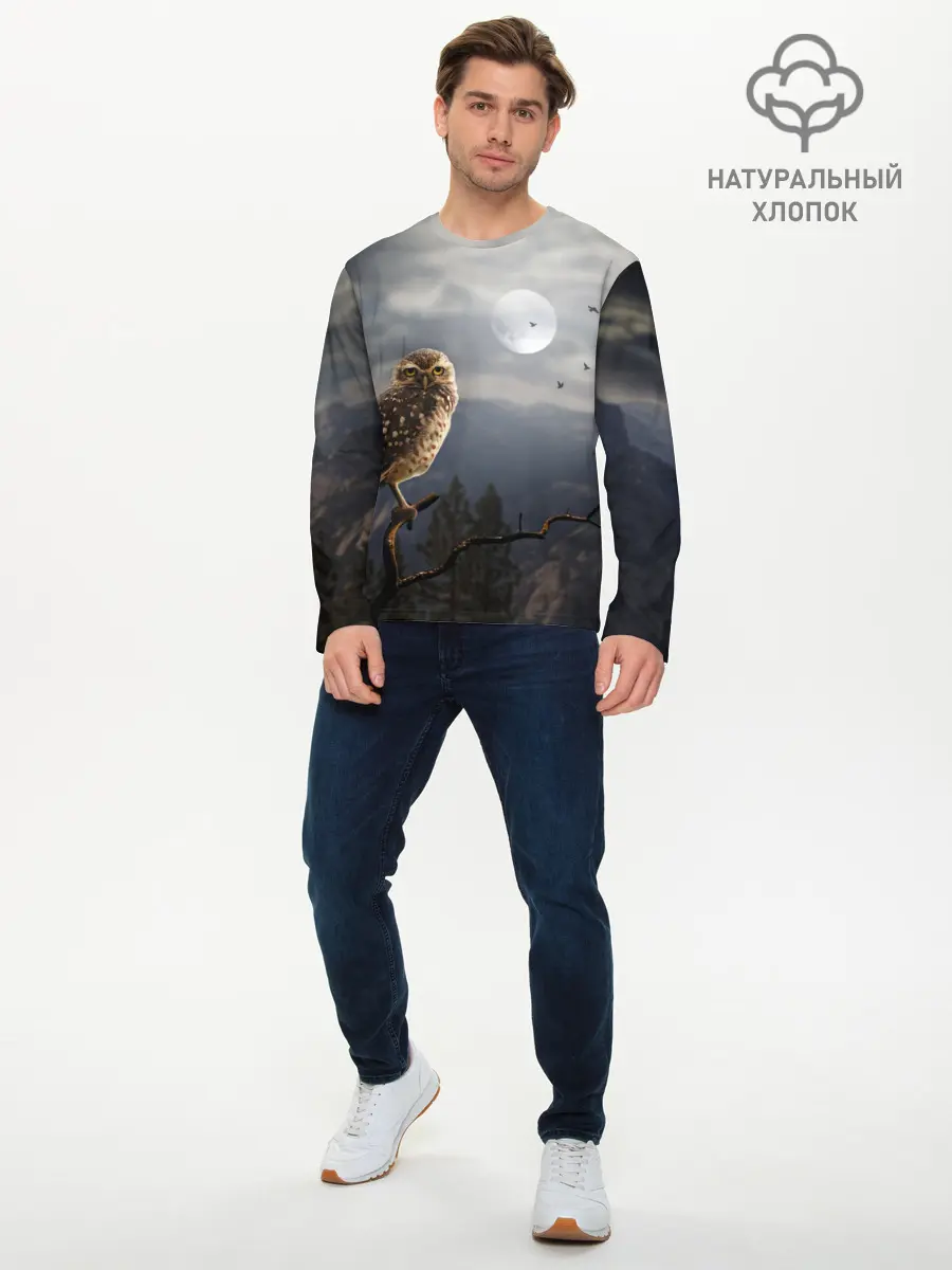 Мужской лонгслив базовый / Сова (P007_P004ooo2803875, P004ooo2803875)