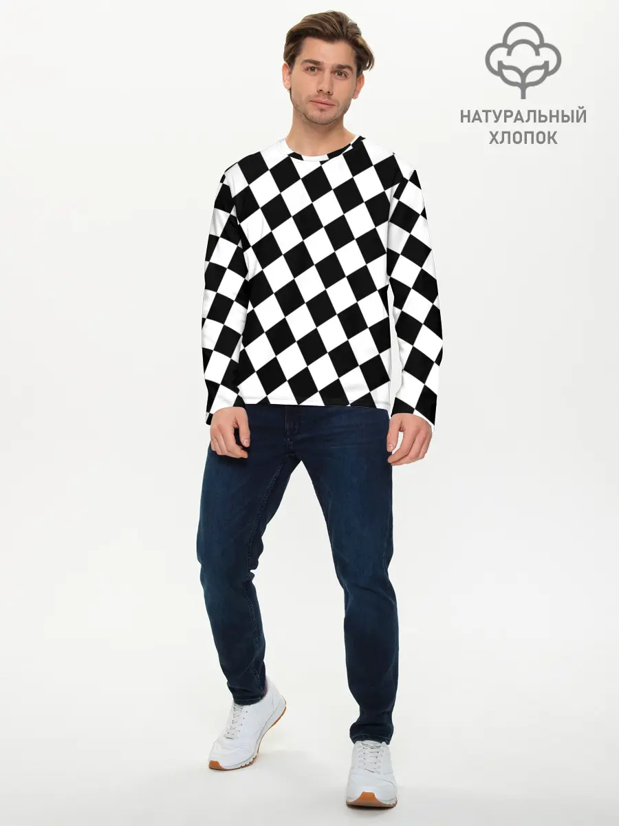 Мужской лонгслив базовый / Клетки (P007_P004ooo2810165, P004ooo2810165)