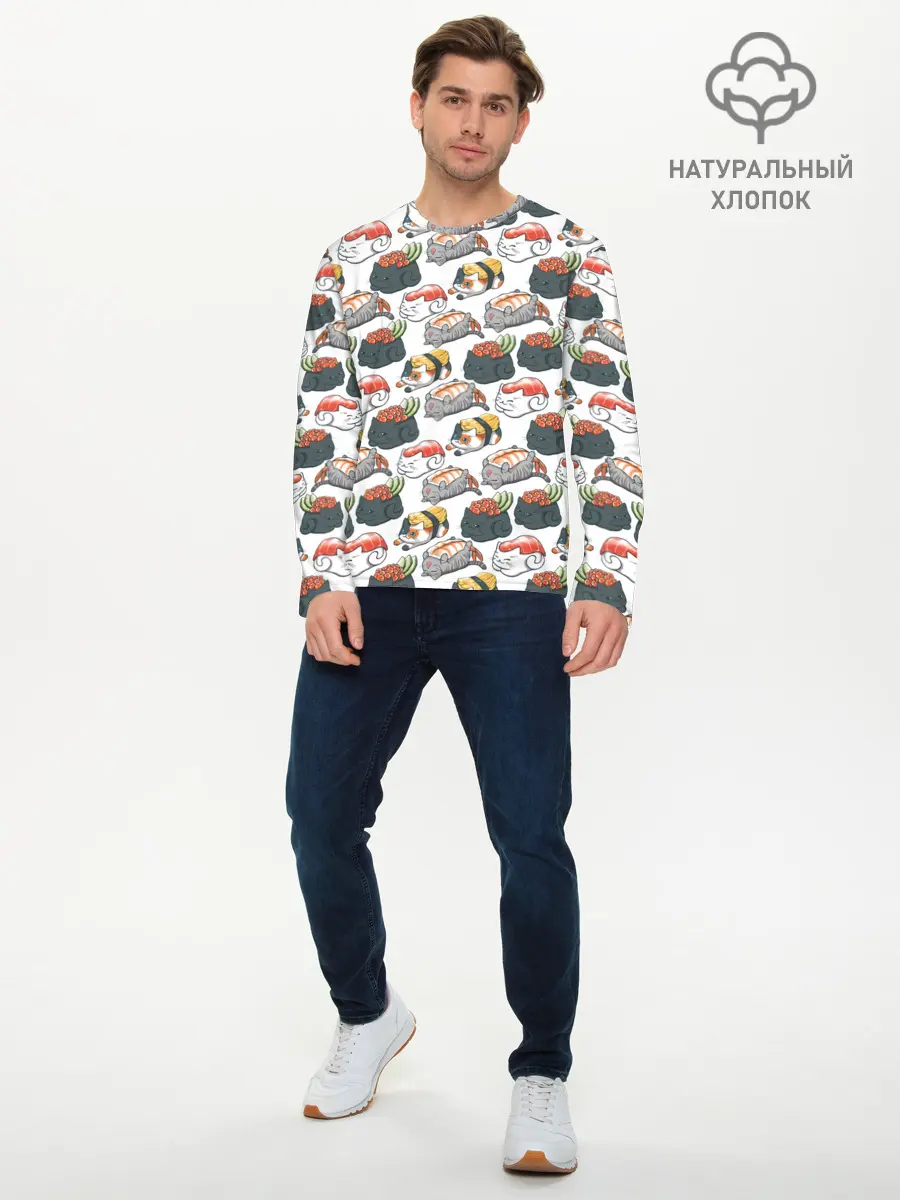 Мужской лонгслив базовый / Котики | Суши (P007_P004ooo2810791, P004ooo2810791)