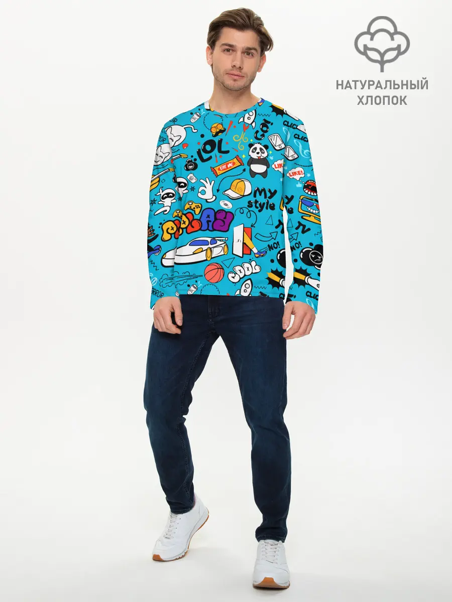 Мужской лонгслив базовый / Детское граффити (P007_P004ooo2810803, P004ooo2810803)