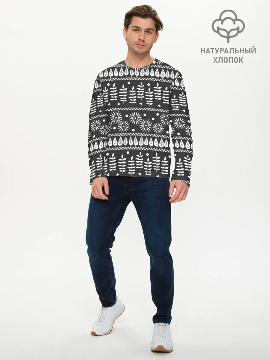 Мужской лонгслив базовый / Этнические узоры (P007_P004ooo2822101, P004ooo2822101)