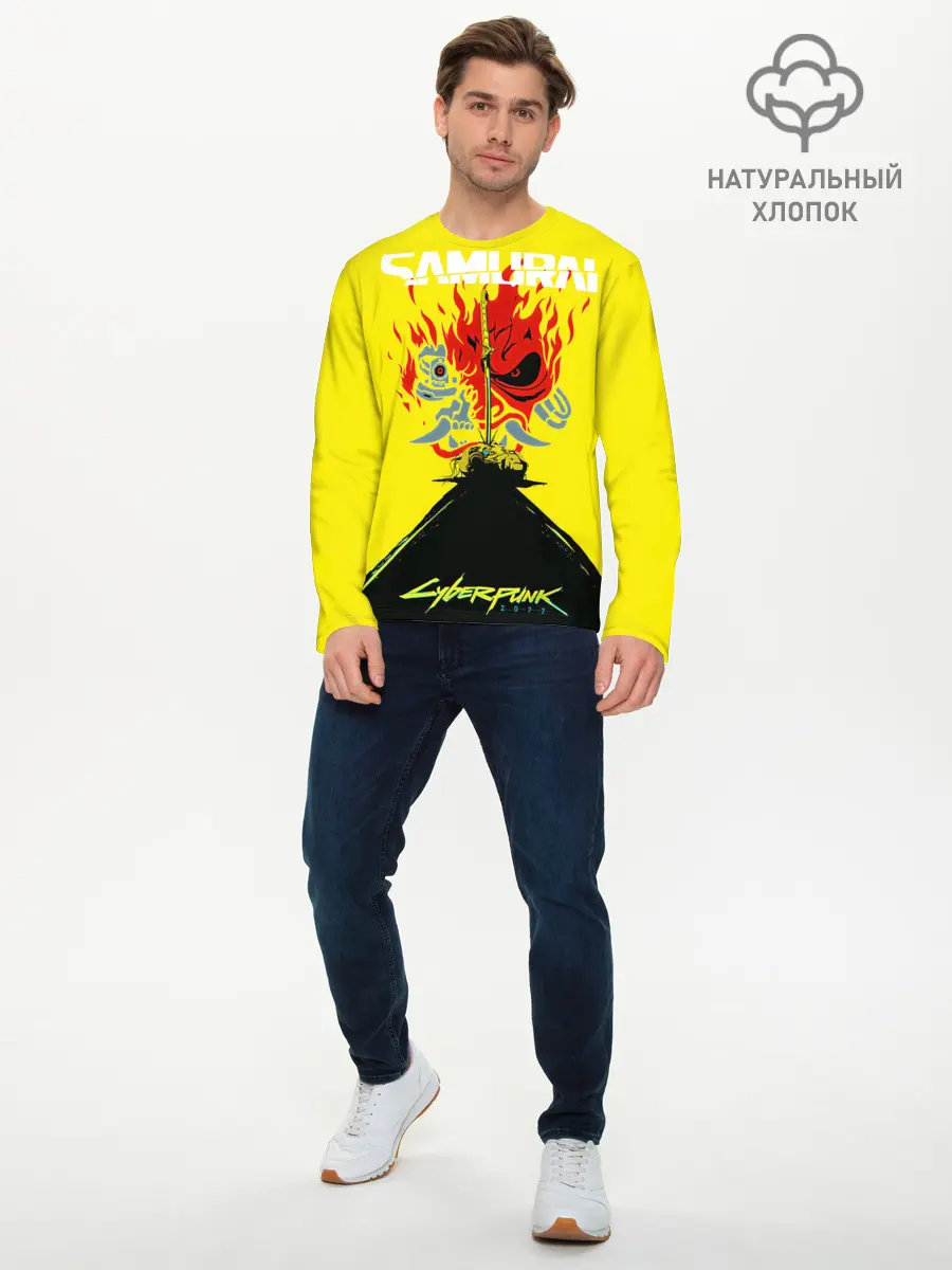 Мужской лонгслив базовый / Киберпанк 2077 + Киану на спине (P007_P004ooo2837745, P004ooo2837745)