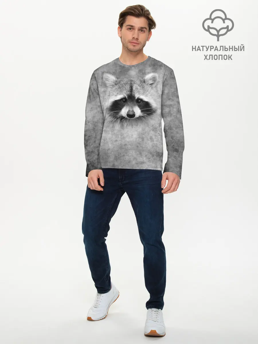 Мужской лонгслив базовый / Енот (P007_P004ooo2847903, P004ooo2847903)