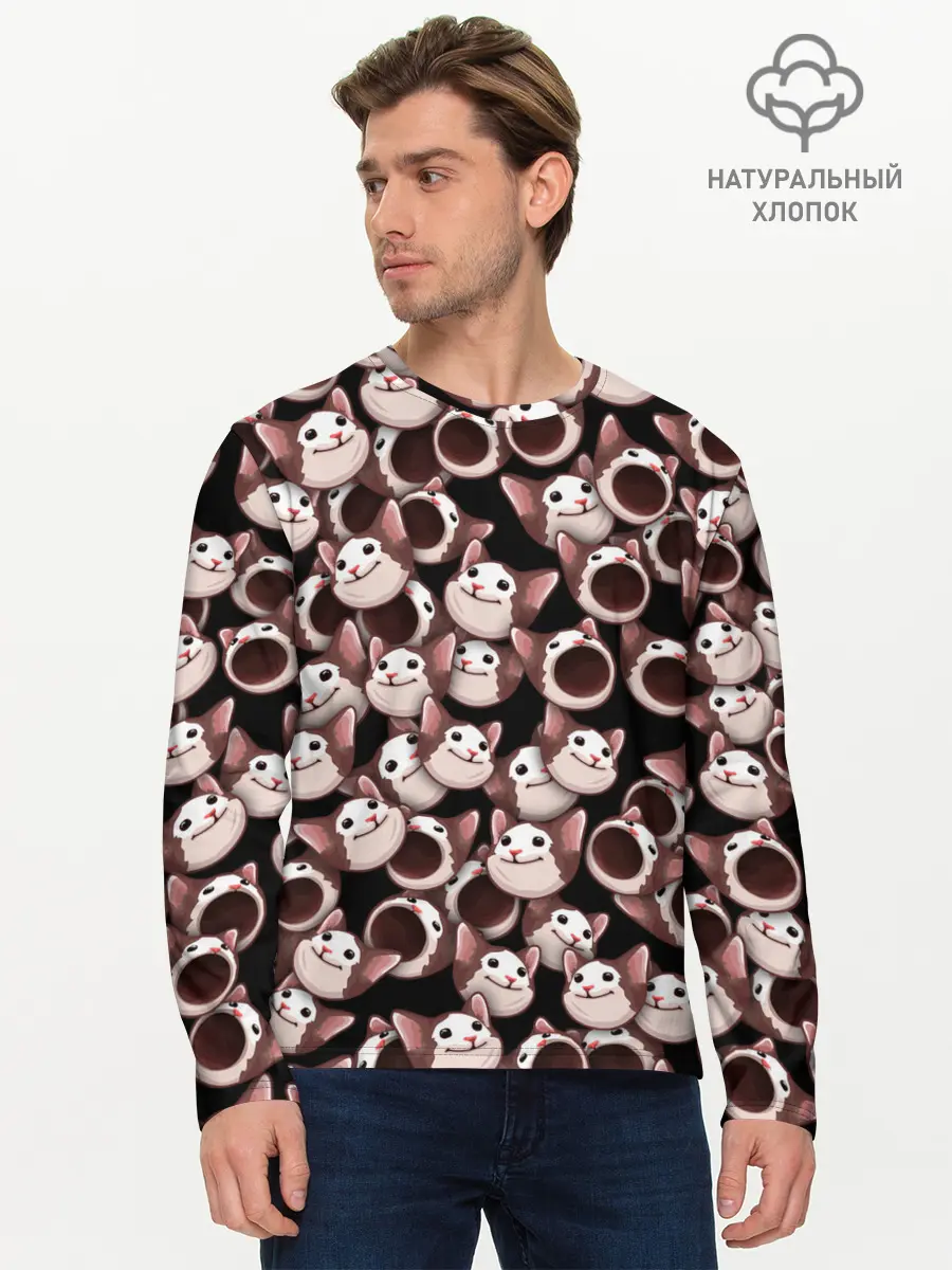 Мужской лонгслив базовый / Popping cats (P007_P004ooo2853551, P004ooo2853551)