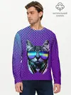 Мужской лонгслив базовый / Кот очки наушники модный (P007_P004ooo2858827, P004ooo2858827)