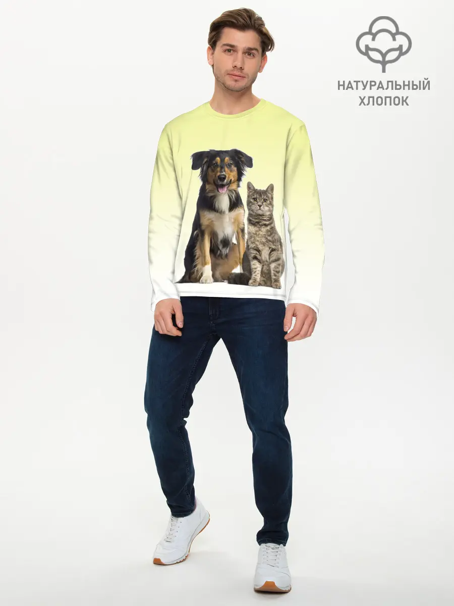 Мужской лонгслив базовый / кошка и собака друзья (P007_P004ooo2862331, P004ooo2862331)