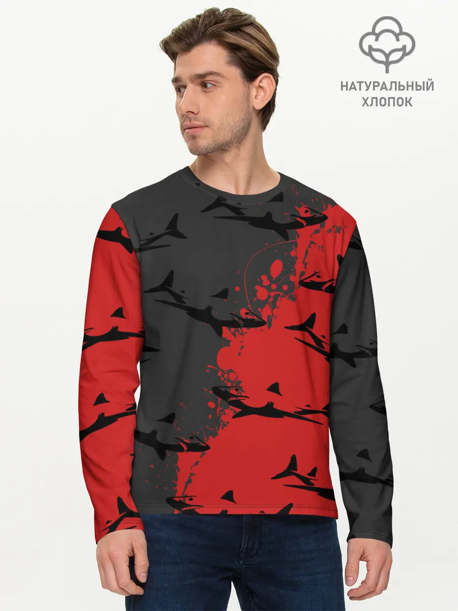Мужской лонгслив базовый / Акулы (P007_P004ooo2868161, P004ooo2868161)